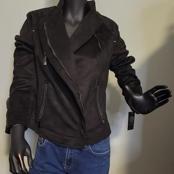 NWT Vince Camuto Black Vegan Suede Moto Jacket - Picture 4 of 14